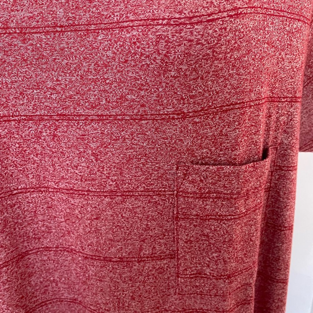 LULAROE TEE SHIRT DRESS Pocket Tee Short Sleeved Heather Red Striped Shift - Picture 6 of 10